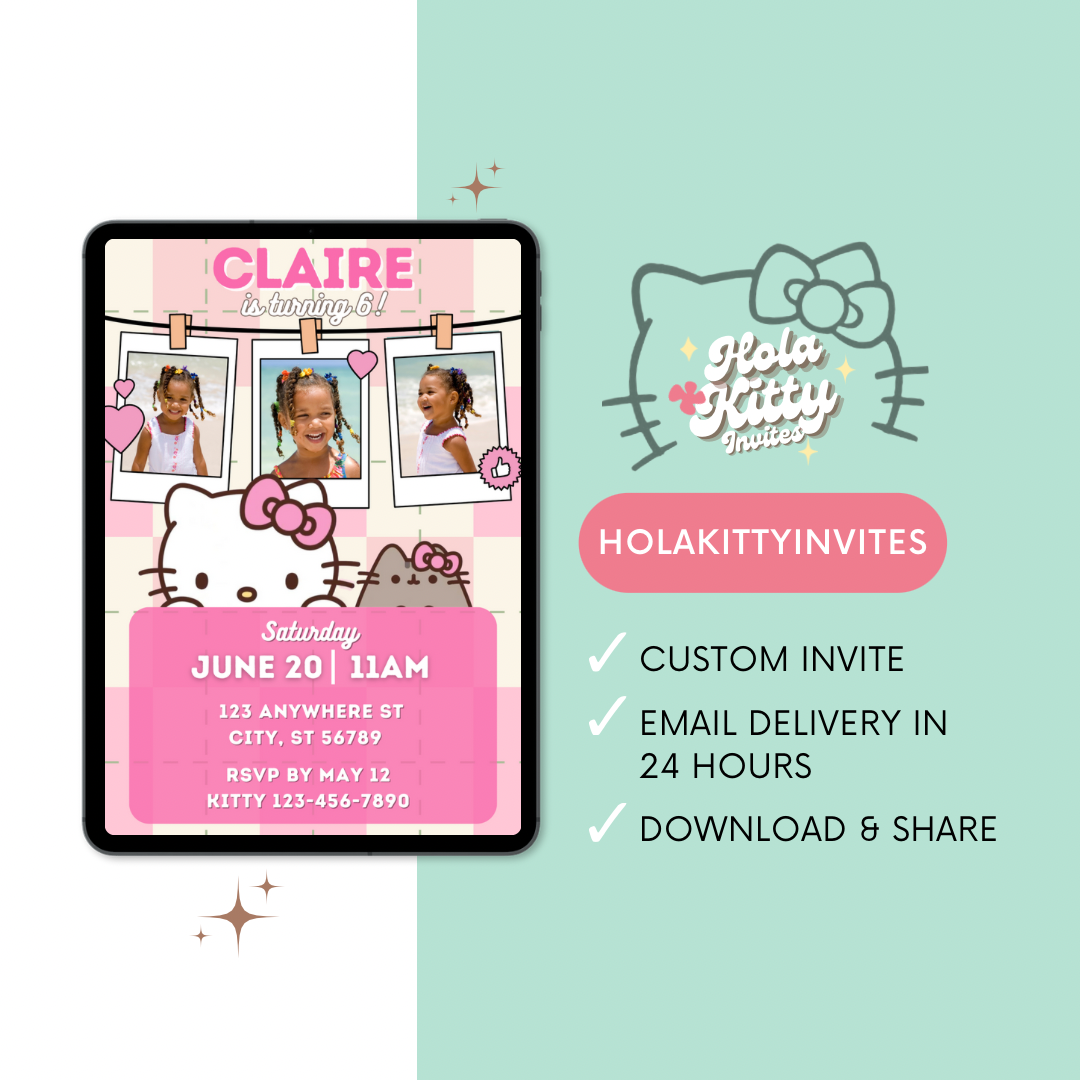 Kitty custom photo birthday invitation, digital download