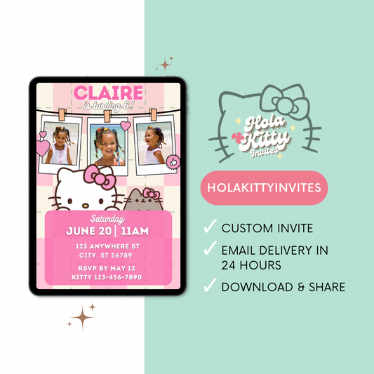 Kitty custom photo birthday invitation, digital download