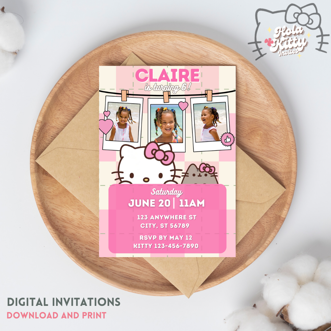 Kitty custom photo birthday invitation, digital download