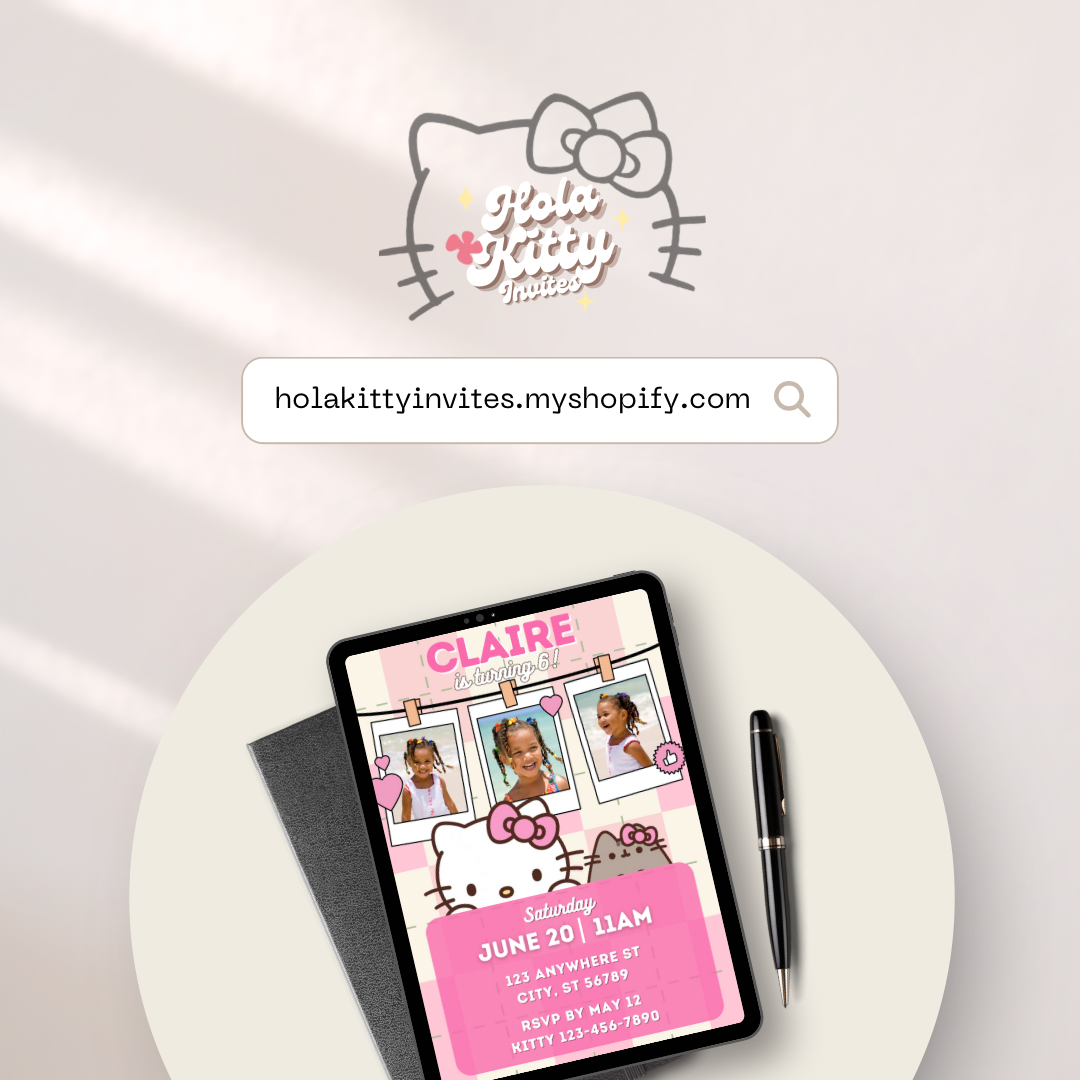 Kitty custom photo birthday invitation, digital download