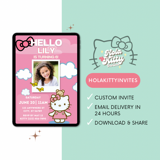 Kitty custom photo birthday invitation, digital download