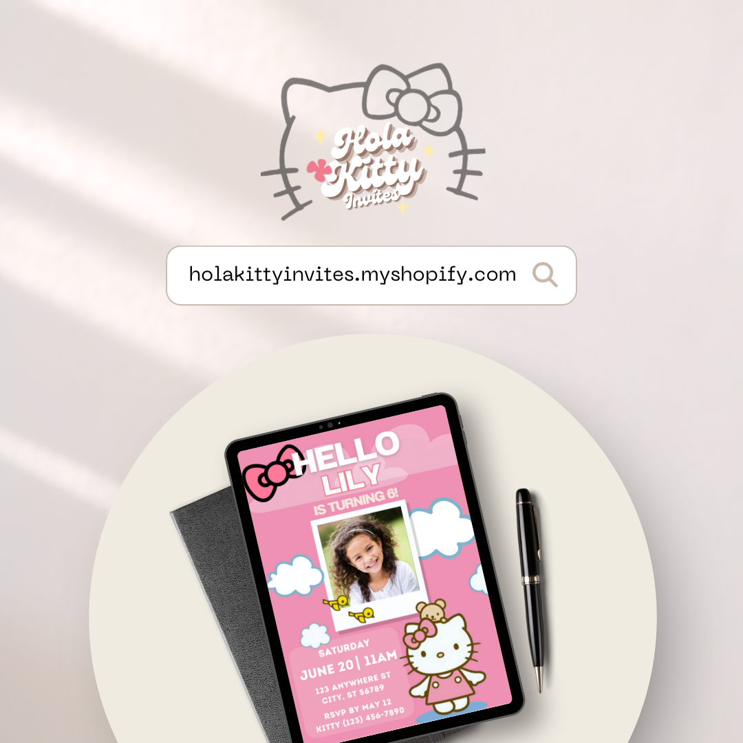 Kitty custom photo birthday invitation, digital download
