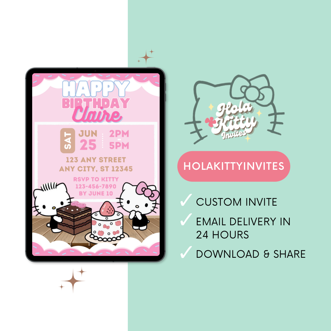 Kitty birthday invitation, digital download
