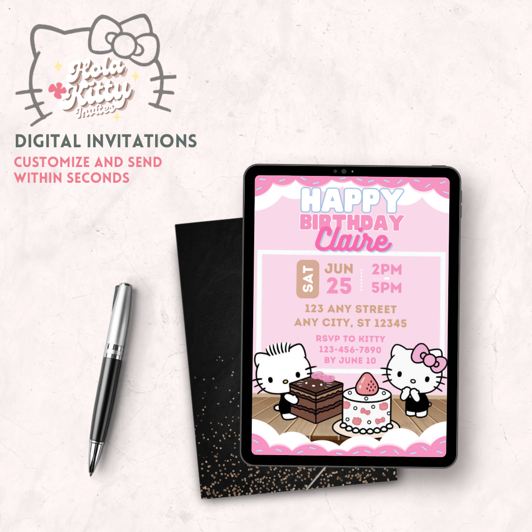 Kitty birthday invitation, digital download