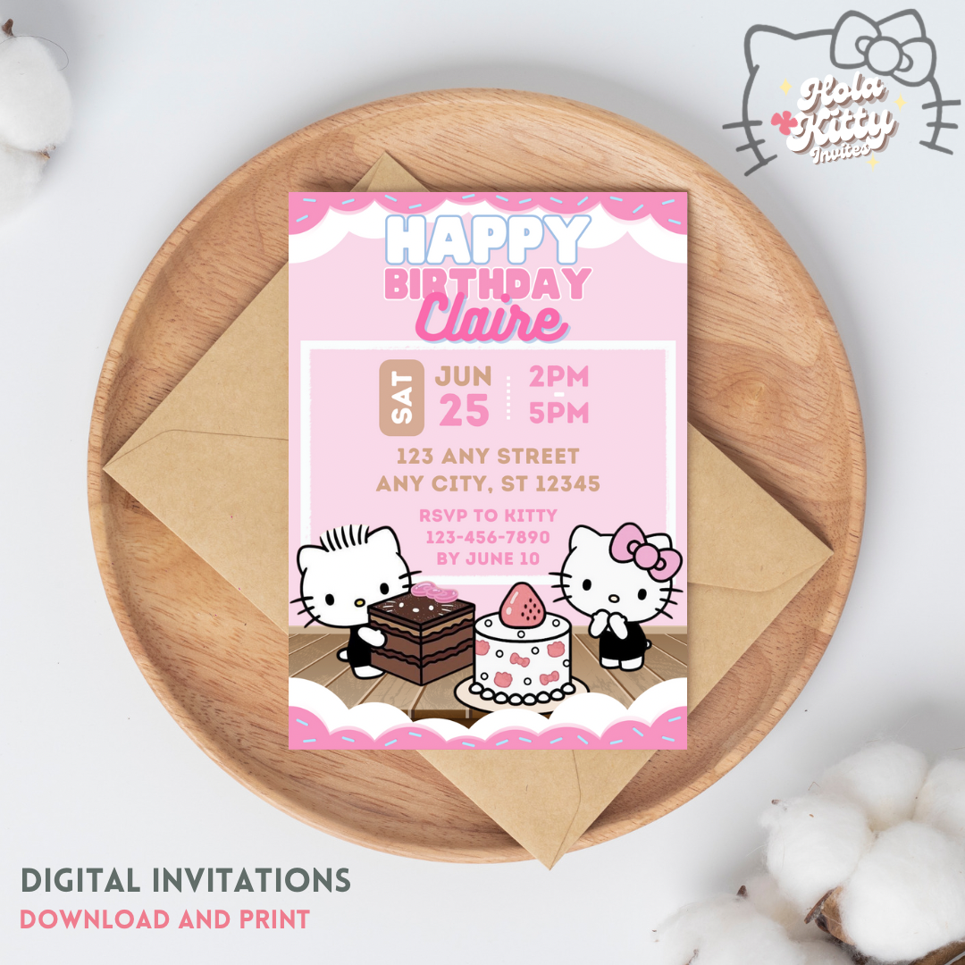 Kitty birthday invitation, digital download