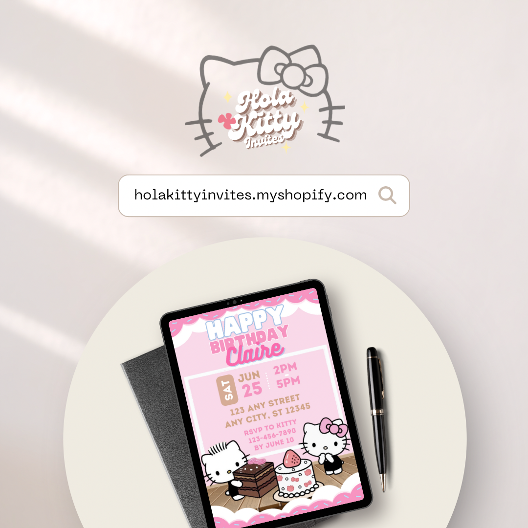 Kitty birthday invitation, digital download