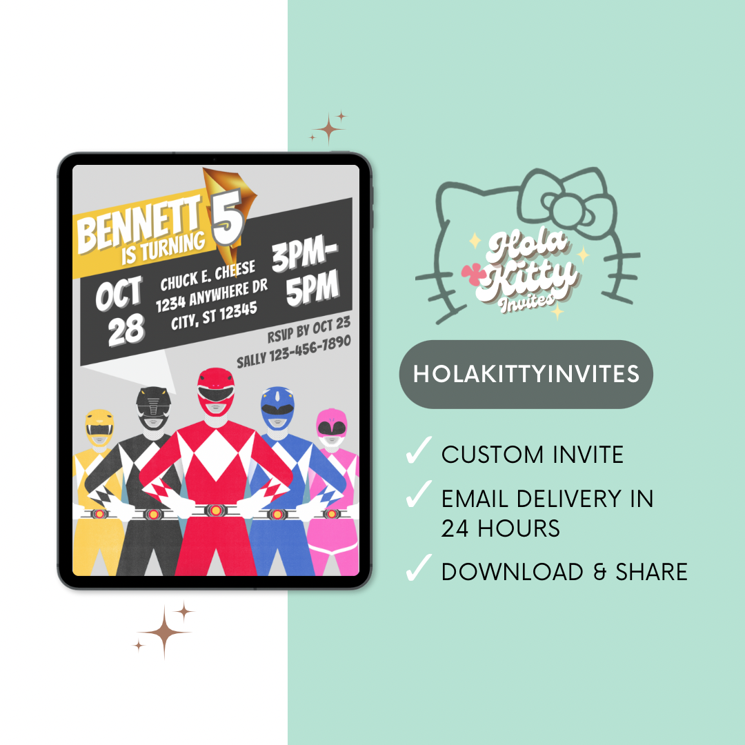Power Rangers birthday invitation, digital download