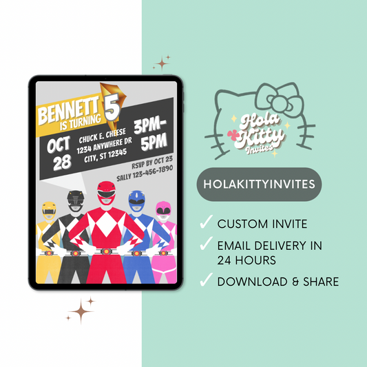 Power Rangers birthday invitation, digital download