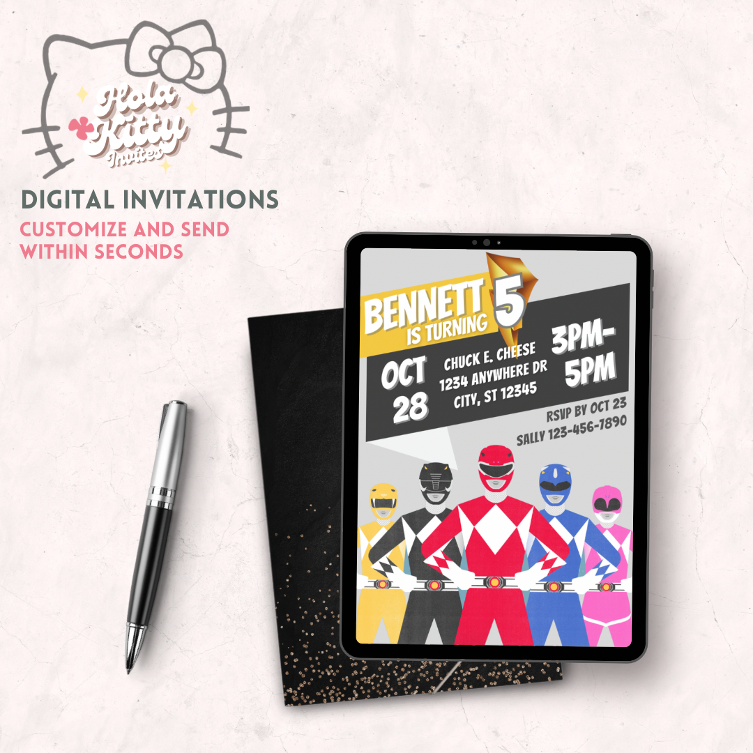 Power Rangers birthday invitation, digital download