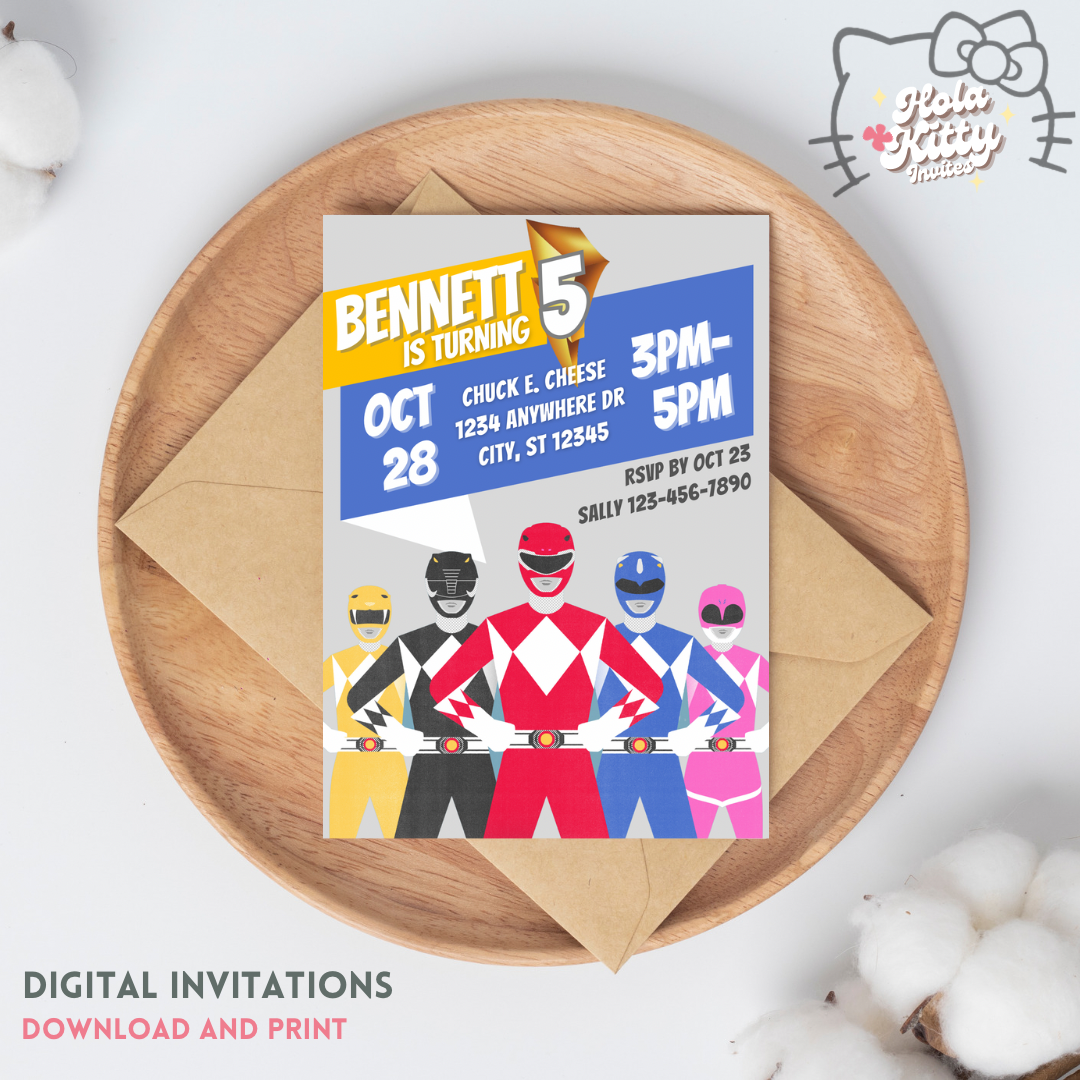Power Rangers birthday invitation, digital download
