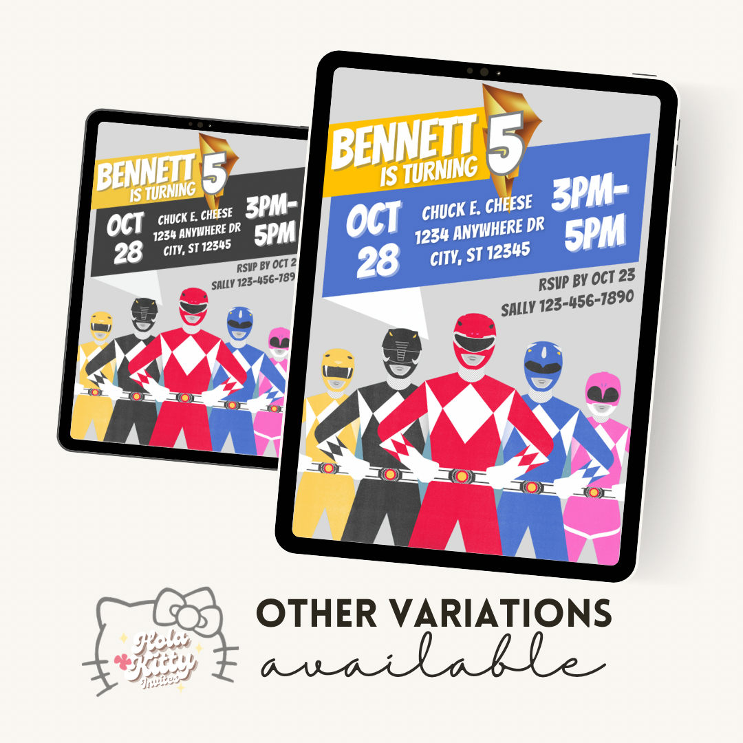 Power Rangers birthday invitation, digital download
